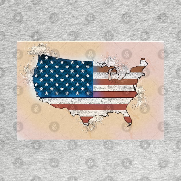 Vintage Patriotic America Map with USA Flag by Naumovski